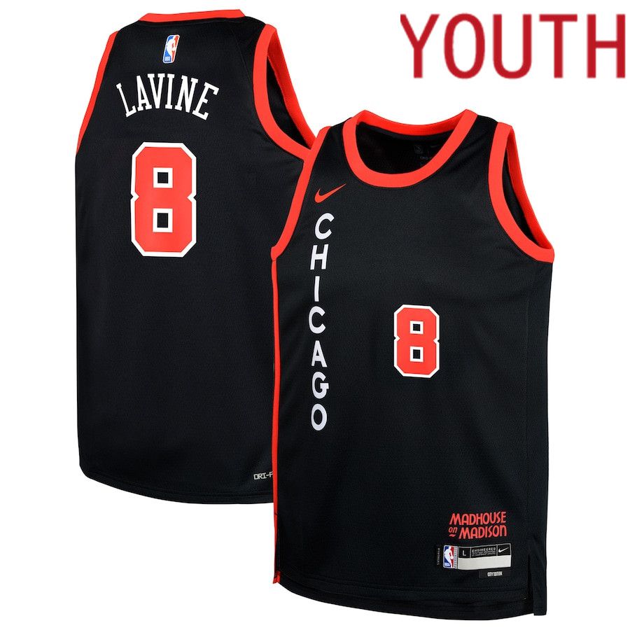 Youth Chicago Bulls 8 Zach LaVine Nike Black City Edition 2023-24 Swingman Replica NBA Jersey